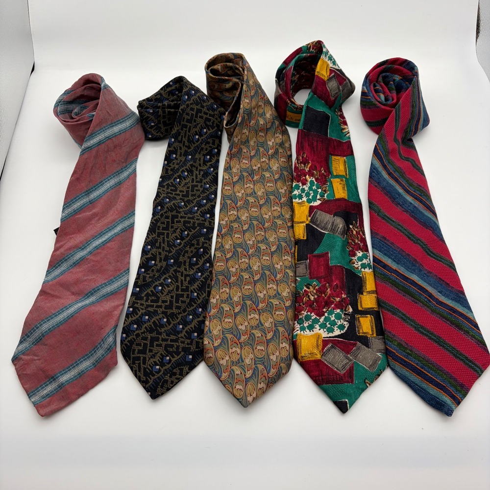 Vintage Designer Silk Tie Lot Giorgio Armani Christian Dior Zegna Cerruti 5pc